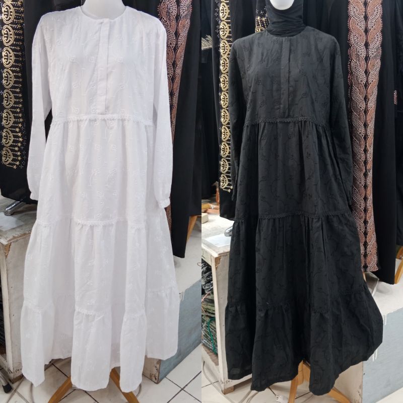 Gamis 3 dara katun paris bordir (model 3 susun)