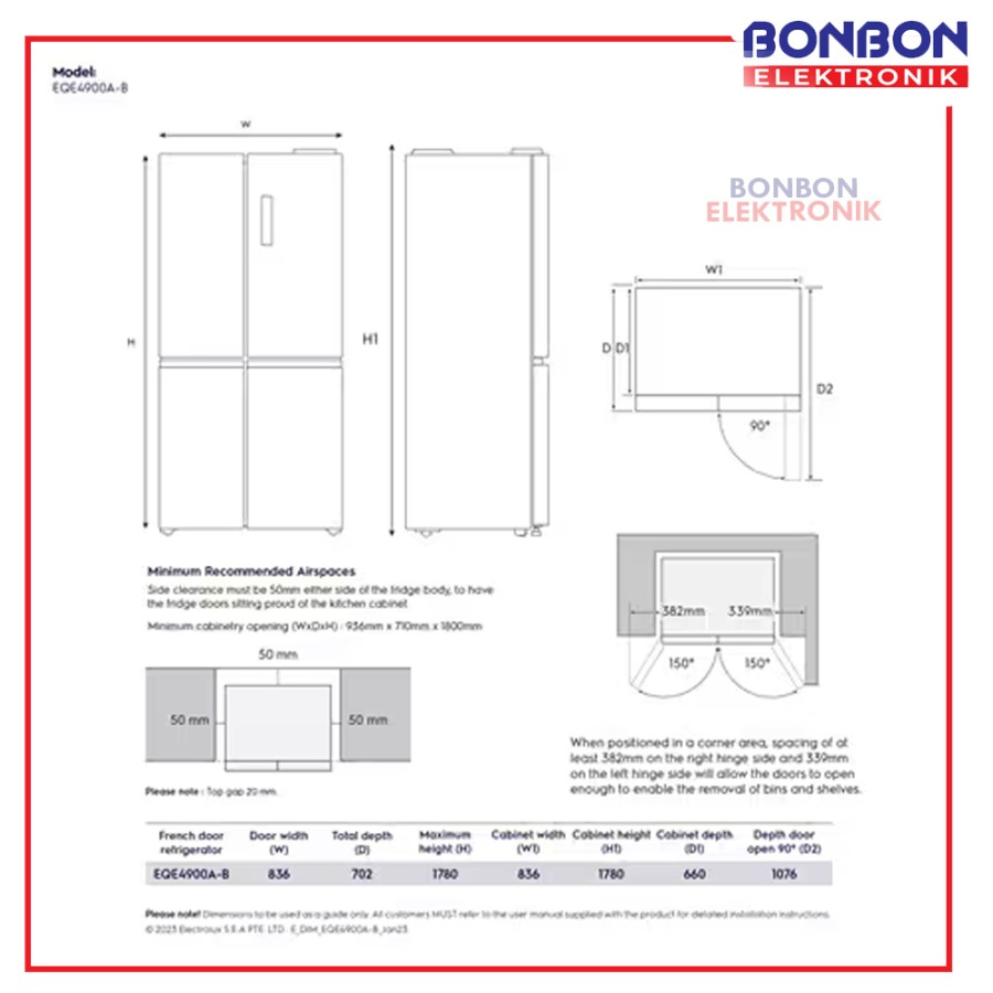 Electrolux Kulkas Side by Side 496L EQE4900A-B / EQE4900A B