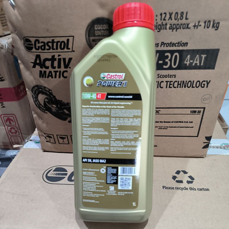 OLI CASTROL POWER 1 4T 10W-40 1L API SN JASO MA2 OLI SYNTHETIC TECHNOLOGY MOTOR SPORT ORIGINAL CASTROL