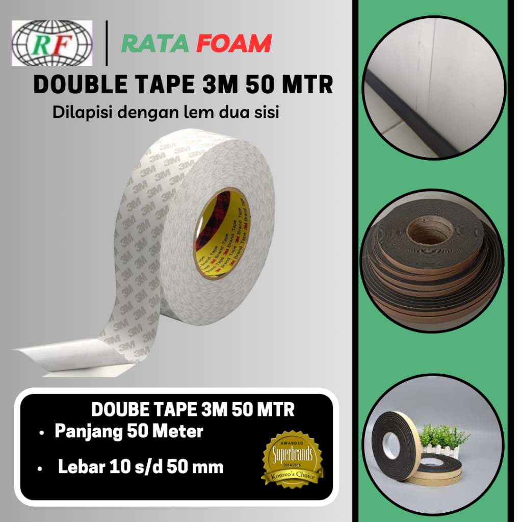 Double Tape 3M 9075i Panjang 50 Mtr dengan lem dua sisi