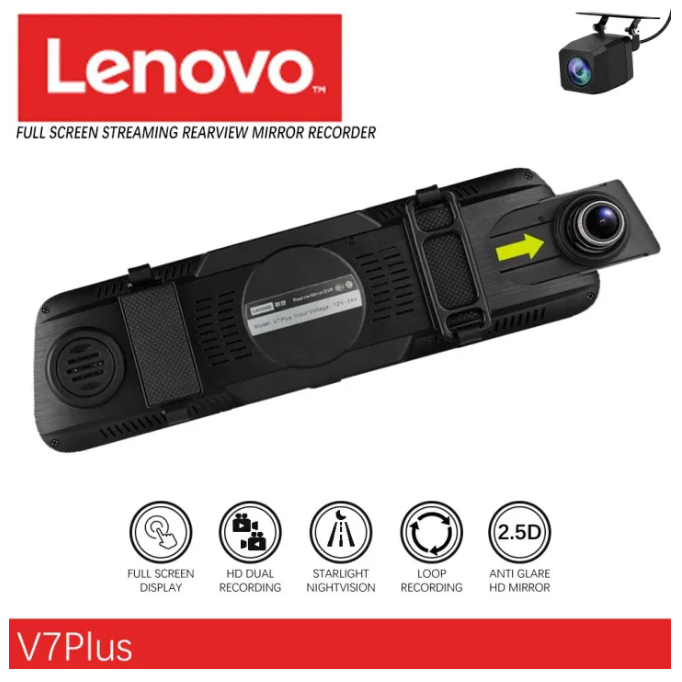 Lenovo V7 Plus Pro Dash Cam 3K Full HD Car DVR Mobil Kamera Spion