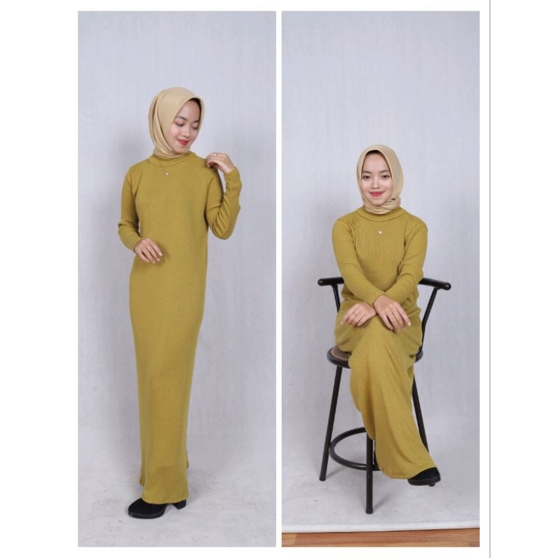 Riche - basic iner dress knit lengan panjang/pendek