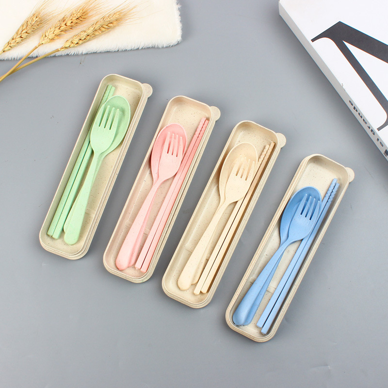 DOMMO - D6048 Sendok Garpu Set / 3 In 1 / Jerami / Alat Makan Set / Alat Makan Korea H515 / 1 Set Makan Import/ Alat Makan Set Traveling