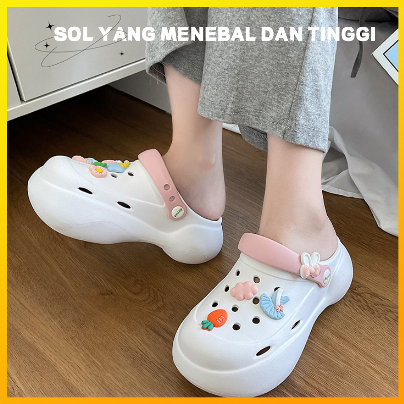 Sendal baim wanita dewasa import korea Sandal Jelly Fuji Wedges perempuan murah Sendal kodok wanita kekinian tinggi Slipper Slop Crocs Empuk EVA