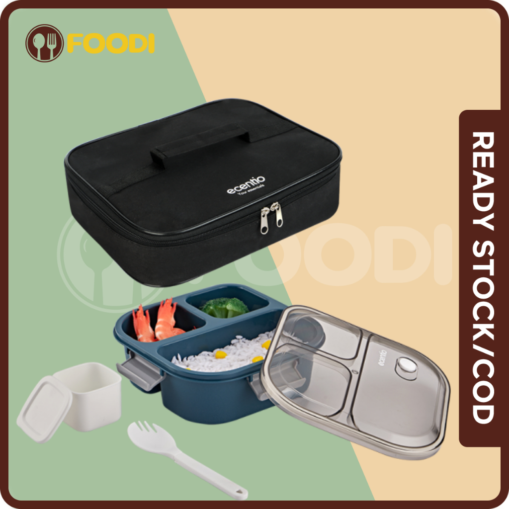 ecentio &amp; FOODI Kotak Tempat Makan set 3/4 Grid tas bekal makanan 850ml/1100ml/1300ml/1550ml kotak sup 100ml/140ml Kotak Sup/Free Sendok