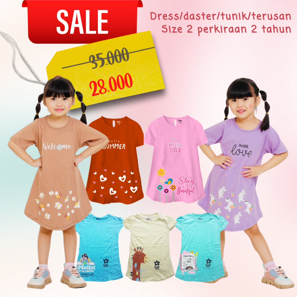 Baju Kaos Tunik Dress Daster Terusan Anak Perempuan - KBRCE