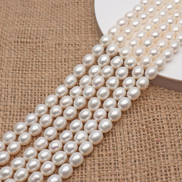 GRADE AAA MUTIARA AIR TAWAR PUTIH UNTAI ASLI UKURAN 8-9 mm OVAL SHAPE | MANIK MUTIARA AIR TAWAR AAA 