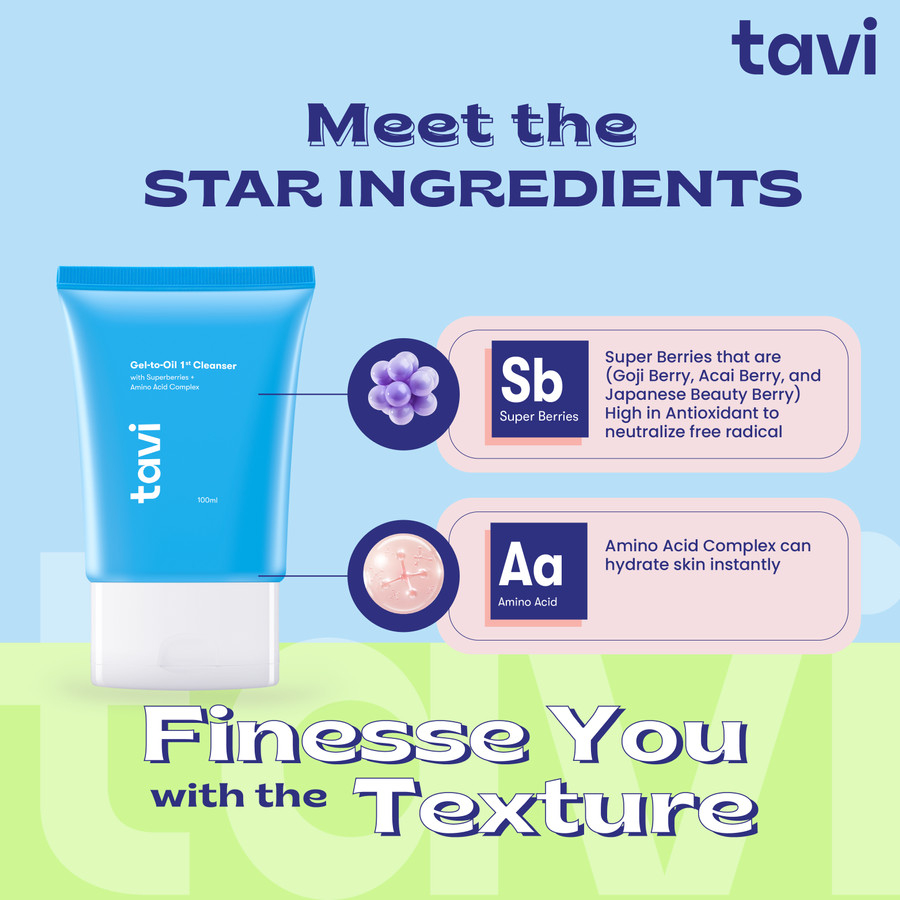 Tavi Gel to Oil Cleanser with Superberries + Amino Acid Complex 100ml