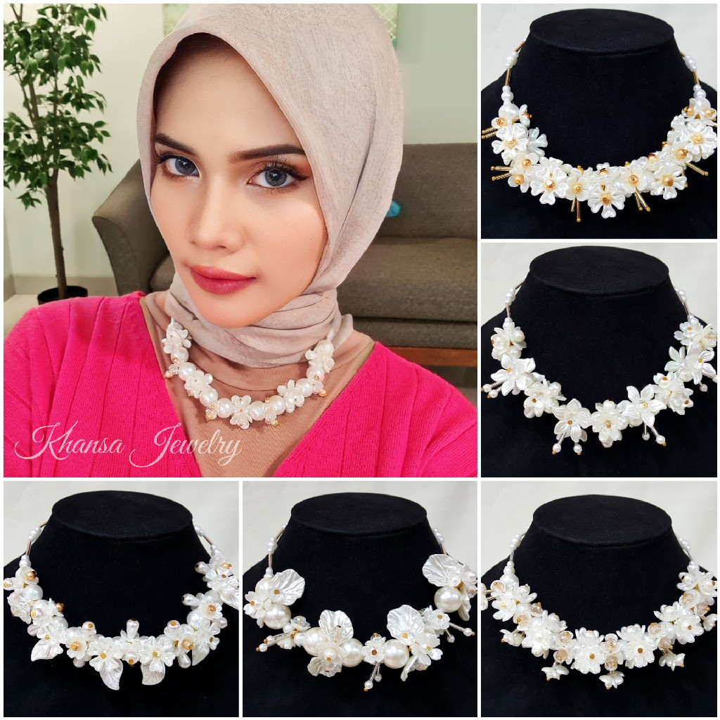 Kalung Hijab Beads Necklace Crystal Kalung Kondangan Kelopak Bunga - KH017