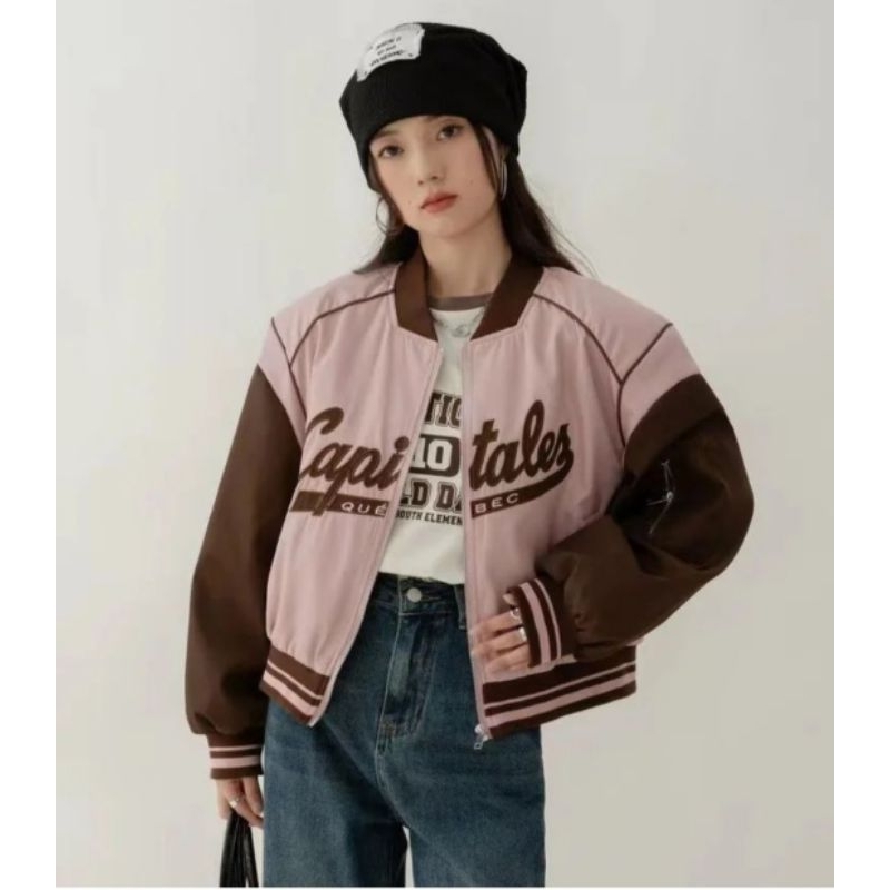 CAPITALES Jacket Croope Wanita Oversize | Jaket Bomber Crop Wanita Korean Style | Jacket Wanita Korea