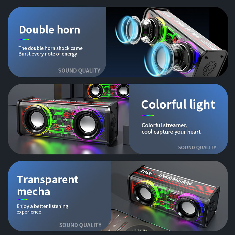 Transparan Mech Audio RGB 7 Color Light V8 Bluetooth Speaker TWS Series Bass 360 ° Stereo Surround