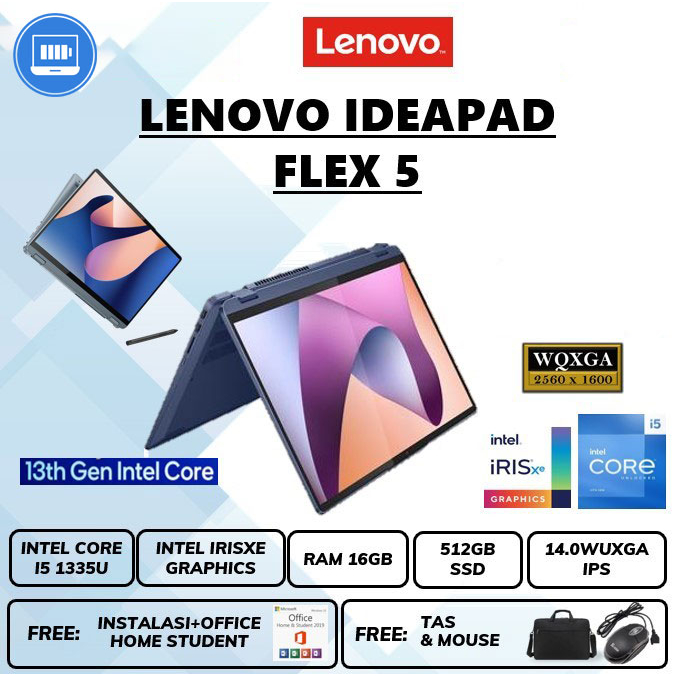 Laptop Le Ideapad flex 5 14 i5 1335u ram 16gb ssd 512gb ssd irisxe 14&quot;