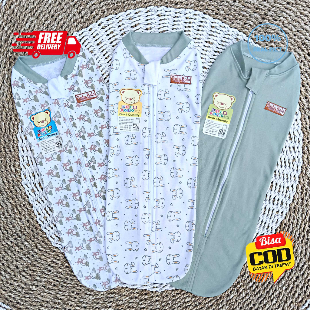 SALE 7.7 Serian Hijau - 3 pcs Bedong Instan Resleting HIJAU SERIES merk SNI Bolo - Bolo / Bedong Bayi INSTAN Serian Hijau