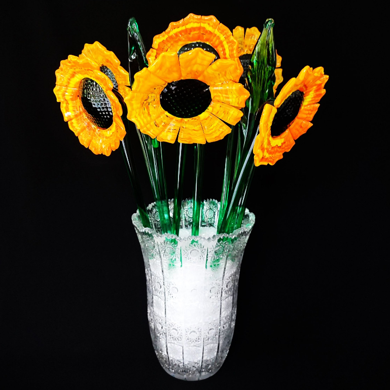 Bohemia Crystal 500PK Vase W/ Sunflower - Bunga Matahari di dalam Vas Kristal Bohemia