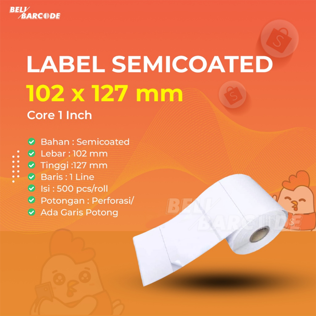 LABEL BARCODE SEMICOATED 102X127 ( 1LINE ) - KERTAS STIKER LABEL 120 X 127 @500
