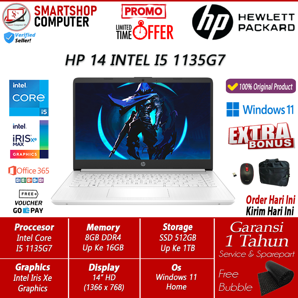 Laptop HP 14 Intel I5 1135G7 12GB 256GB Intel Iris Xe 14 HD Win11 Home