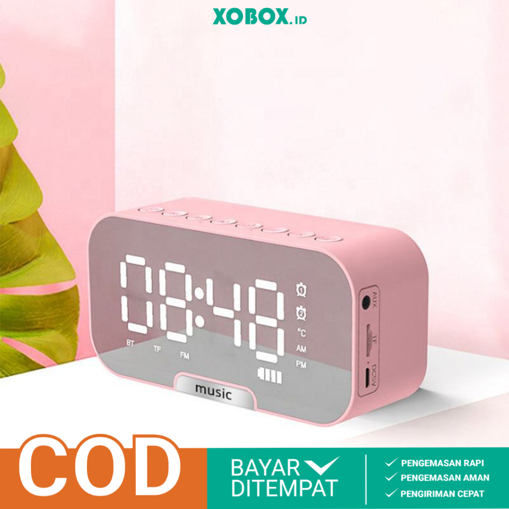 Speaker Bluetooth Jam Alarm Radio Dual Bass Portable Versi 5.0 Q5-PINK - XOBOX