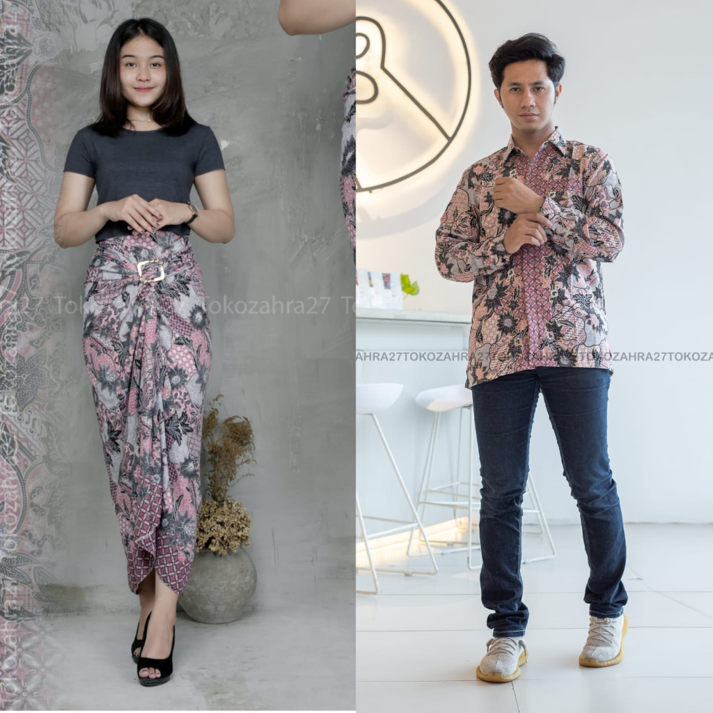 Couple Kemeja Panjang Rok Lilit Batik Motif Kuaci