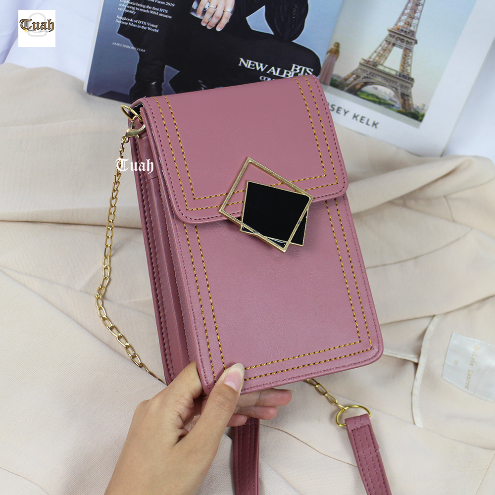 TUAH SLIMBAGS DK -18  / BARU UPLOUD / Slingbag Kotak Pouch Hp 2 Ruang Tali Rantai Ulir Series High quality / as Selempang Wanita / Tas Hp &amp; Uang Wanita / Tas Wanita Koreaan Style / Tas Wanita Terbaru kekinian &amp; Terlaris