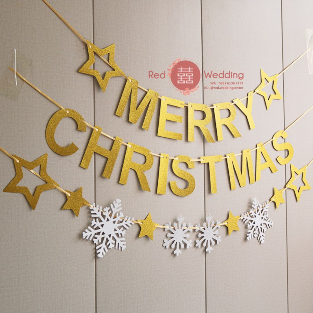 [Xmas] Tali Dekorasi NATAL Hiasan MERRY CHRISTMAS Glitter dekor Pohon Natal Bintang Salju Gold