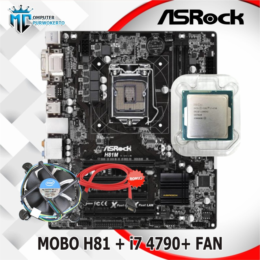 Paket Motherboard H81 LGA1150 Asrock + CORE i7 4770 + Fan