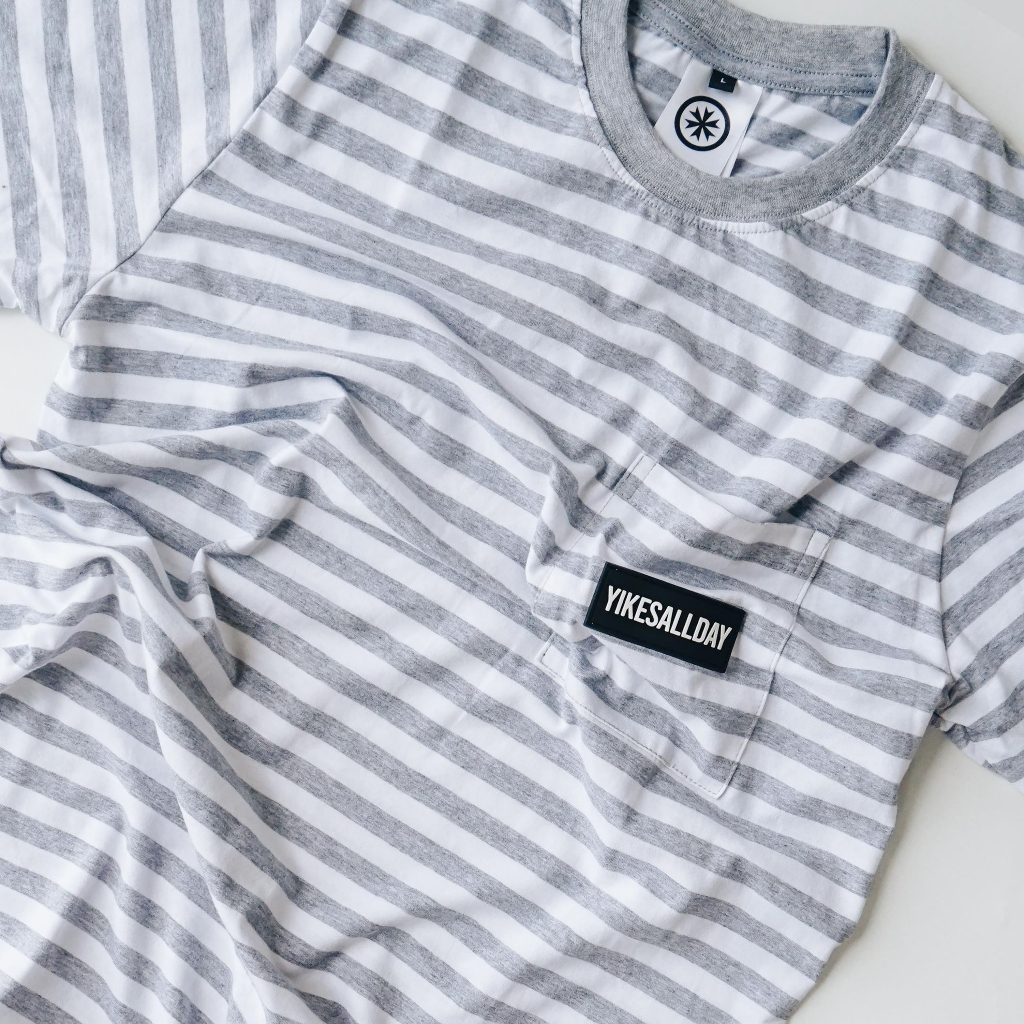 STRIPE T-SHIRT POCKET | BLACK WHITE | MISTY WHITE | SAGE WHITE | YIKESALLDAY