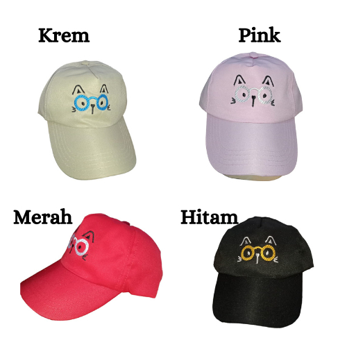 Topi Anak Usia 2-10 th bordir Karakter Kucing Kacamata, I's Okay dan Teddy Bear Laki Perempuan