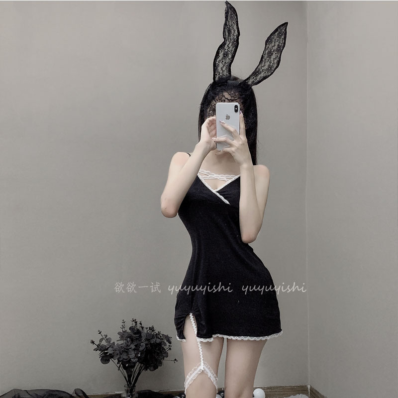Dress Sexy Cotton Premium Dress Wanita Seksi Tidur Rumah Cute Hitam Mimon Home 381