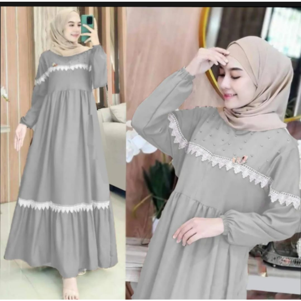 Gamis Kondangan Simple Elegan Mewah Terbaru Sandria Dress Wanita Dewasa Cantik Sandrina Dress Murah Dan Bagus Ukuran L XL Pakaian Wanita Fashionable Renda