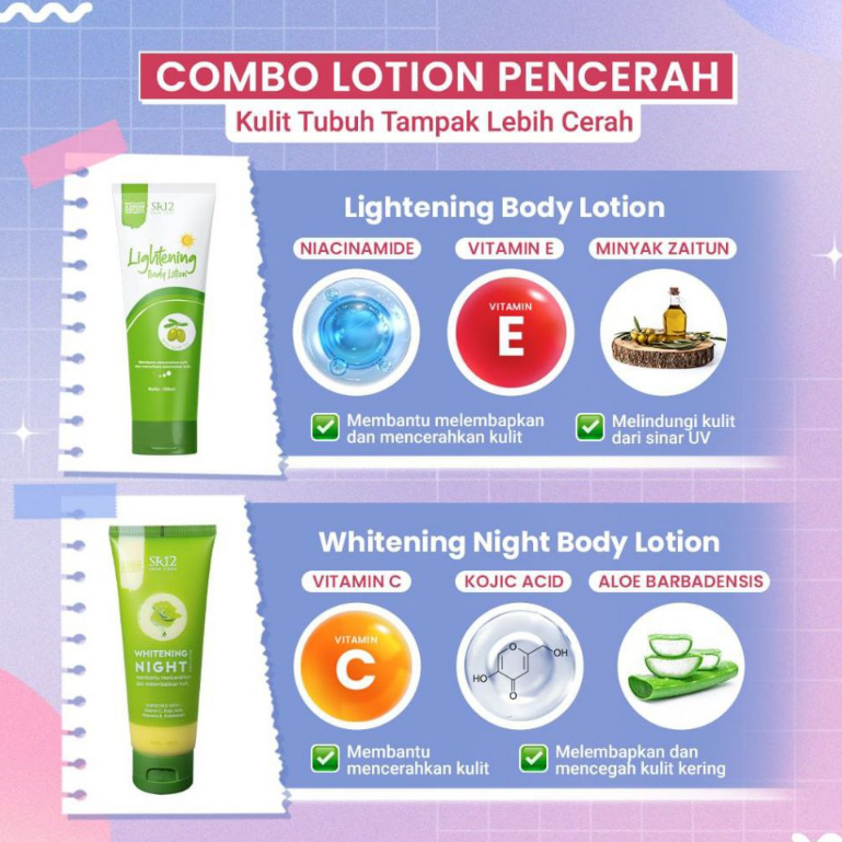 Lightening Day Body Lotion 50ml SR12 with Olive Oil Body Lotion Anti UV Losion Pencerah SPF 30 BPOM