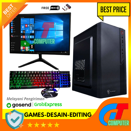 PC GAMING DESAIN GRAFIS CORE I7 MONITOR 19 INC KEYBOARD MOUSE BONUS WIFI SIAP PAKAI