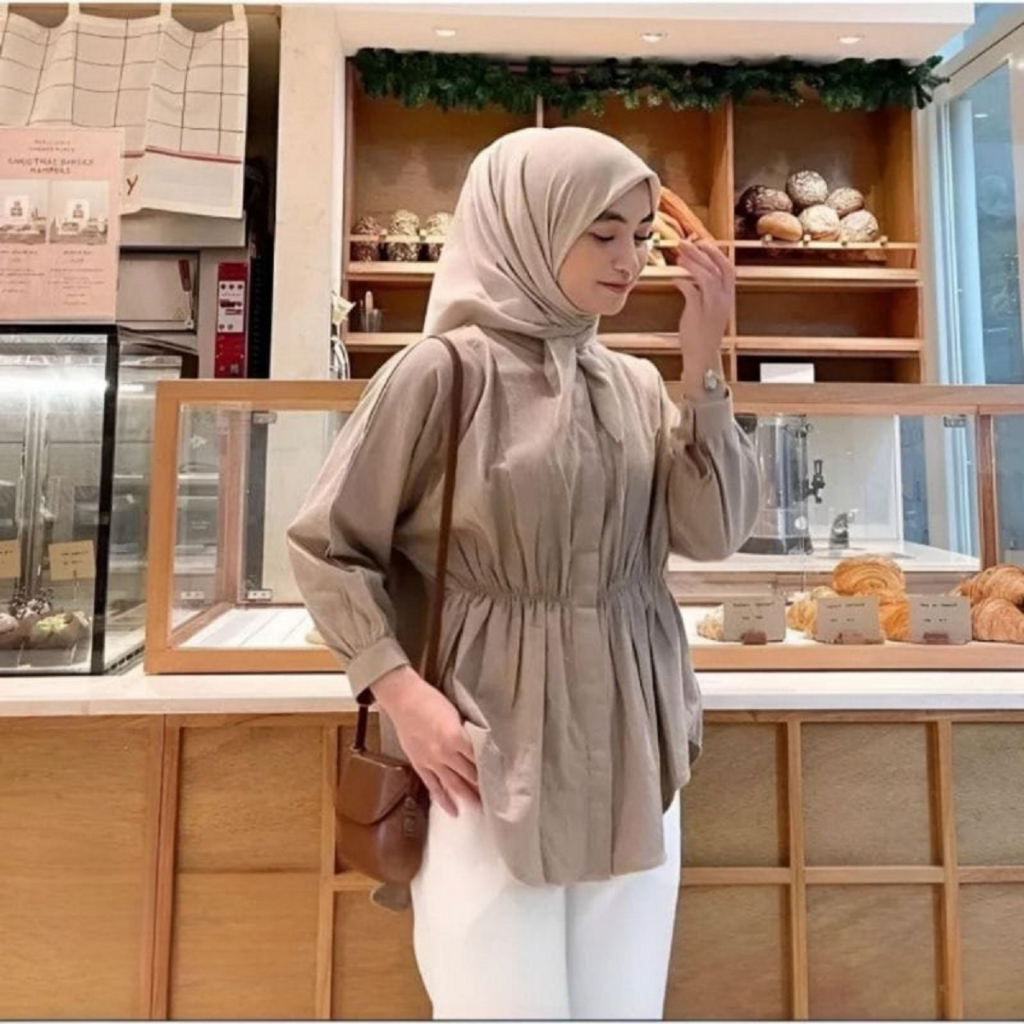 Kemeja Oversize Wanita - Kemeja Model Kerut Bahan Linen Premium - Atasan Blous Alya