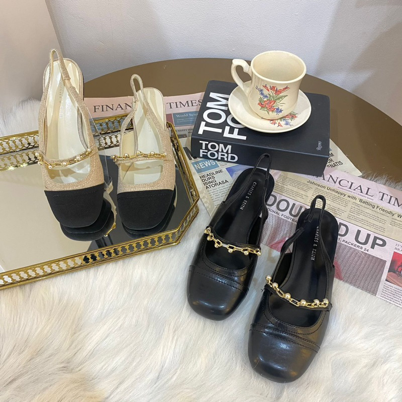 Flatshoes stripe back with chain cs import high quality fashion shoes sepatu flat wanita tali belaka