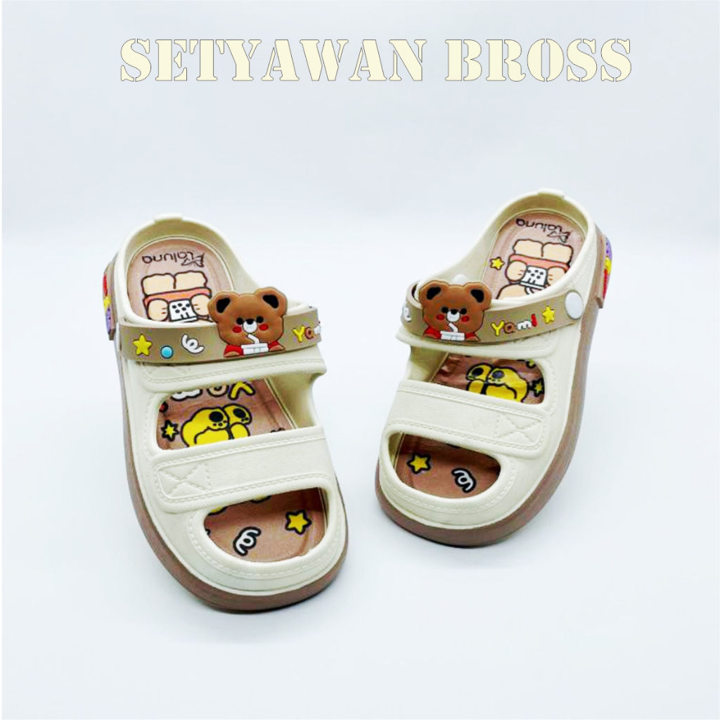 Sandal Jelly Import Anak perempuan Selop ban dua karakter bear Terbaru 24-35 - setyawan bros