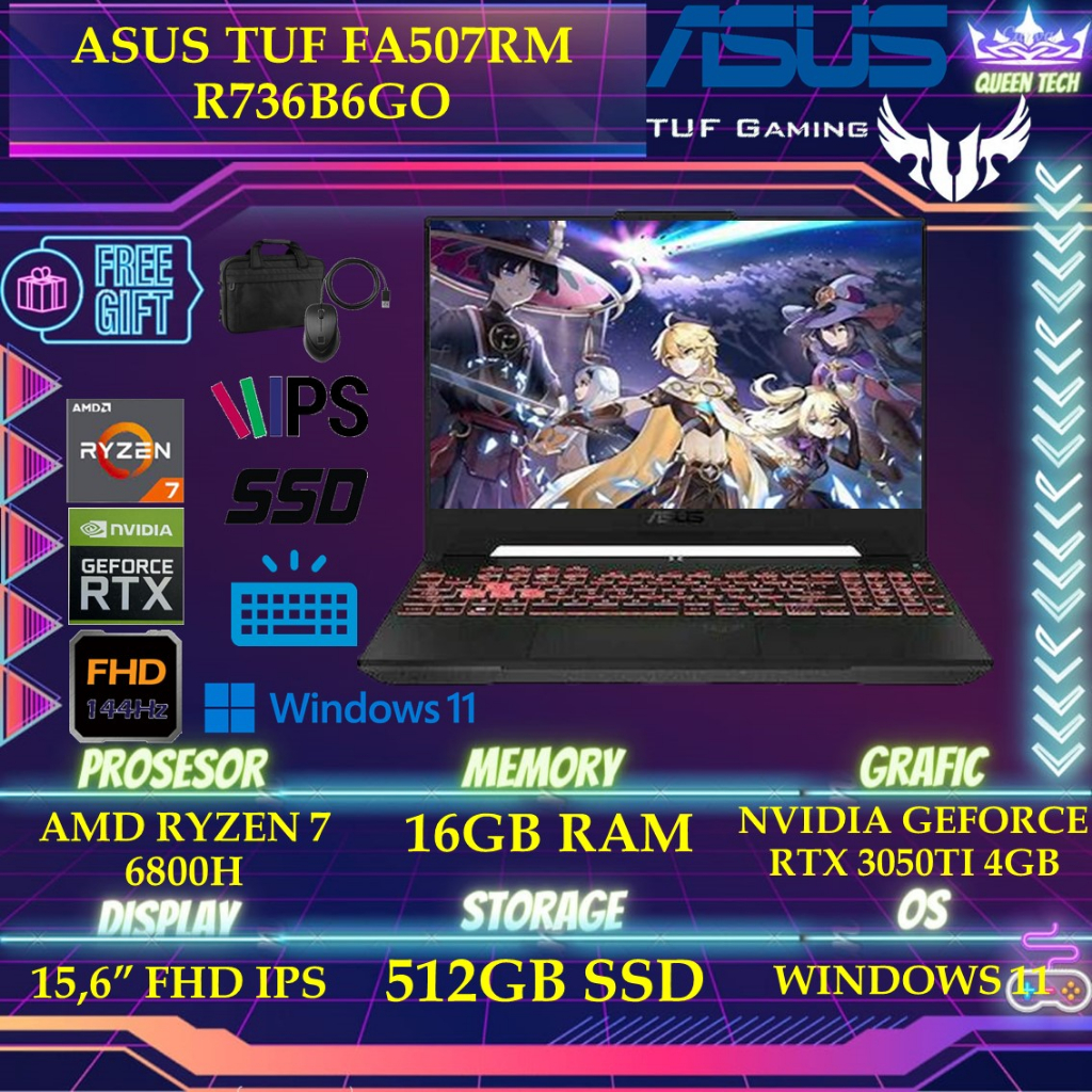 ASUS-TUF-FA507RM R736B6GO RTX3060 6/7/6800/16/512SSD/WINDOWS11+OHS 15.6FHD 144HZ RGB GRY