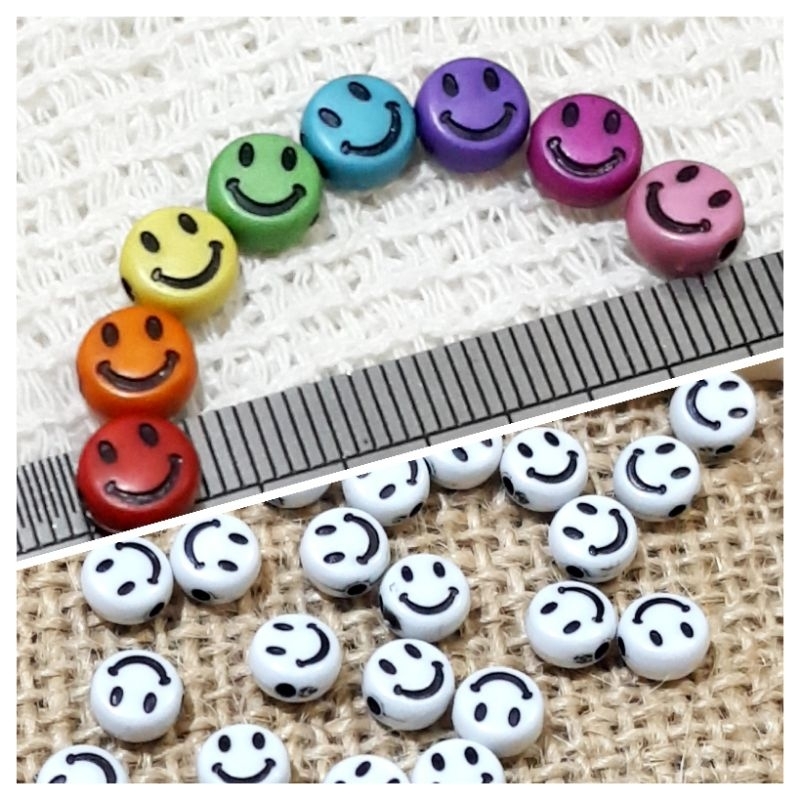 100 biji Mote Manik Smiley KECIL 6mm Klik Variasi