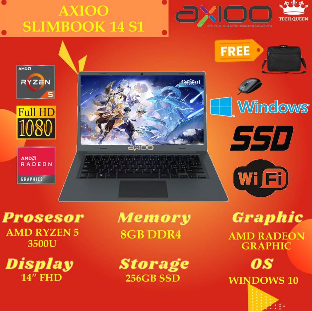 AXIOO SLIMBOOK 14 S1 RYZEN 3 3200 / RYZEN 5 3500 8GB 256SSD VEGA8 W10PRO 14.0FHD GRY