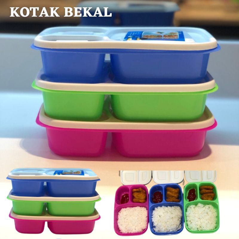 Kotak Makan Sekat 3 Plastik /Lunck Box/Catering Box /Misting Bekal Nasi