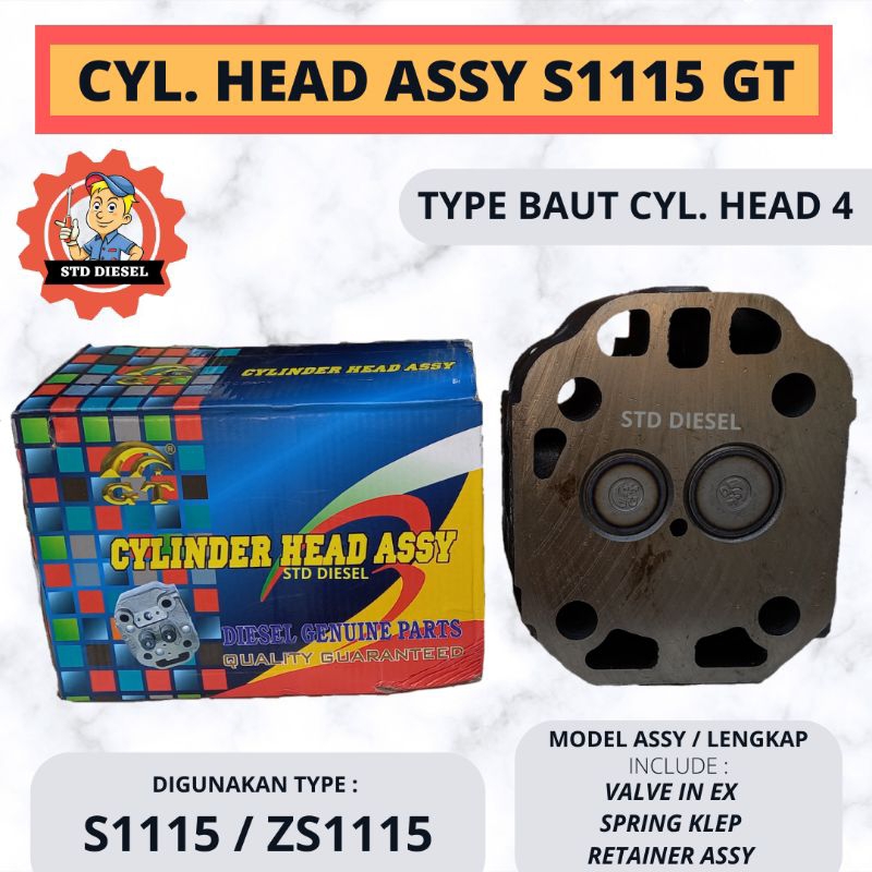 CYL HEAD ASSY S1115 1115 ZS1115 4 HOLE 4H MERK GT SILINDER HED HET KOP KOMPLIT