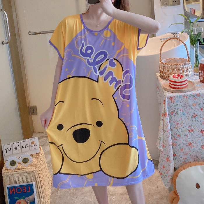 JC3008 Piyama Baju Tidur Daster Korea Big Size Cute Motif Lucu Imut Bahan Spandek Melar Longgar Laris Murah