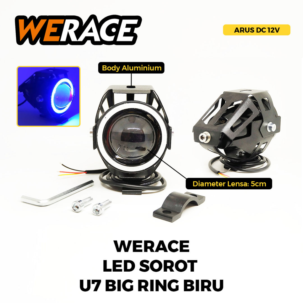 [WERACE] LAMPU LED SOROT U7 + RING BIRU HIGH QUALITY