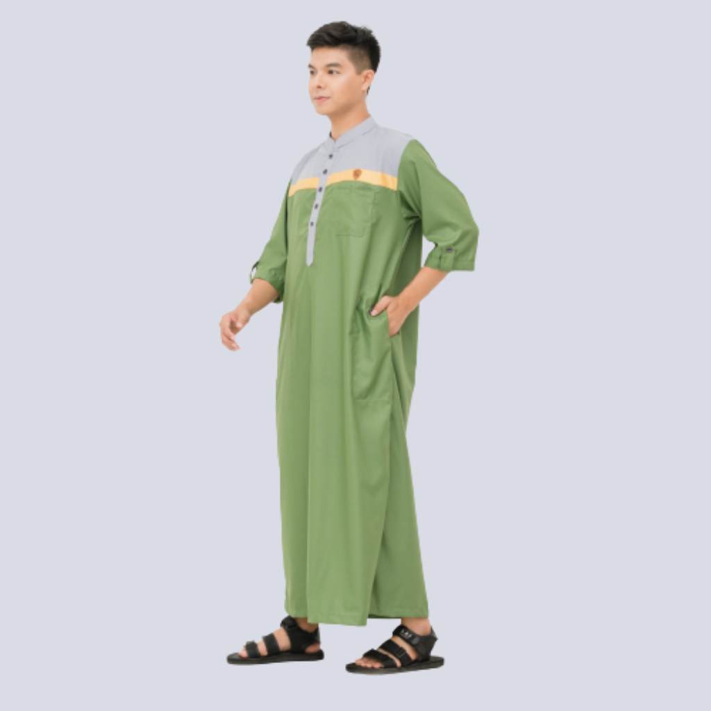 Kawan Muslim - Jubah Gamis Ikhwan Dewasa Premium Modern Model Kancing Mix Warna Lengan Pendek Navy Putih