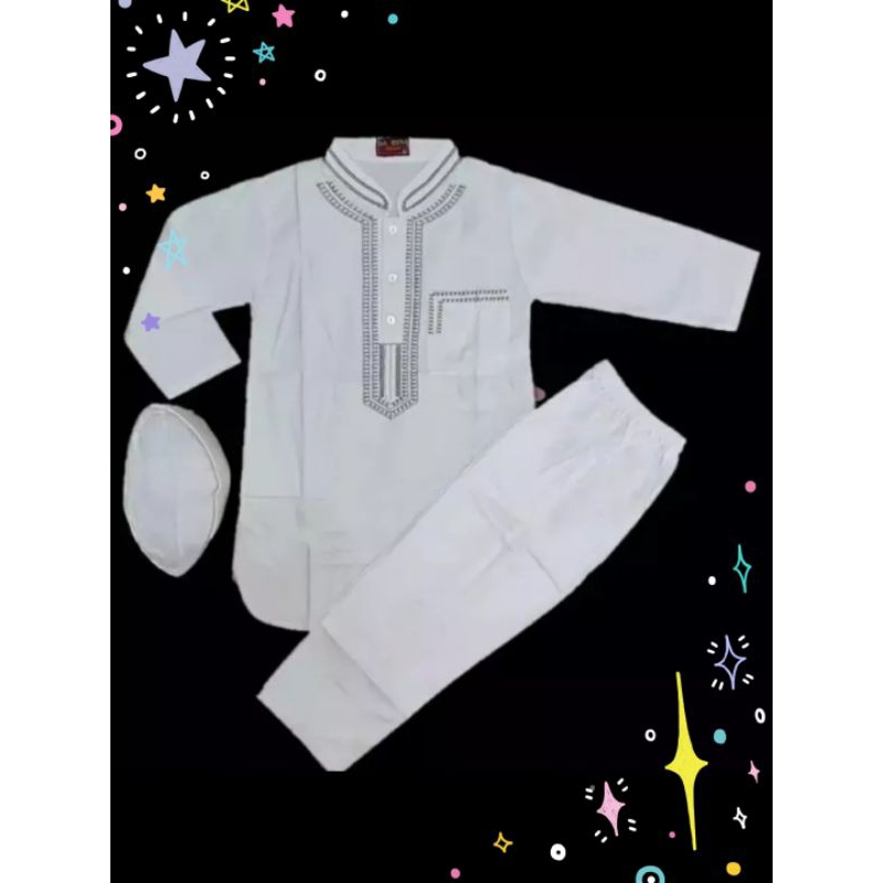 BAJU KOKO PAKISTAN ANAK PUTIH BORDIR
