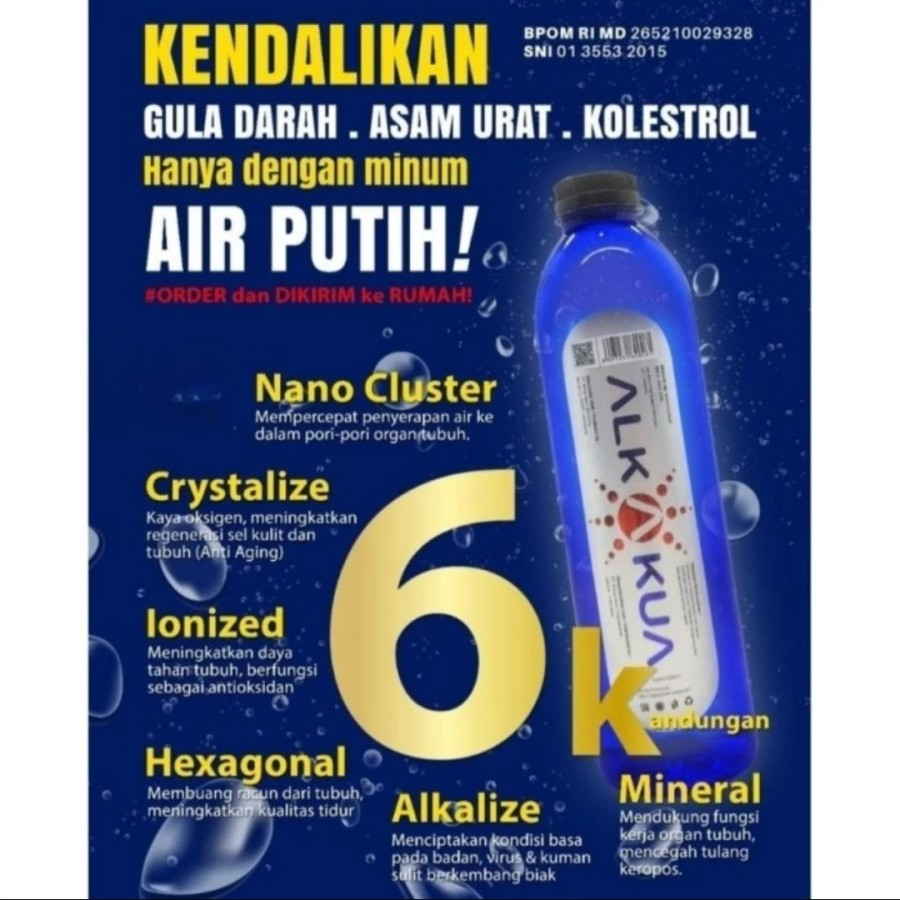 

AIR ALKAKUA MINUMAN KESEHATAN HEXAGONAL PH 8+ 280 ML NANO HRG PERBOTOL