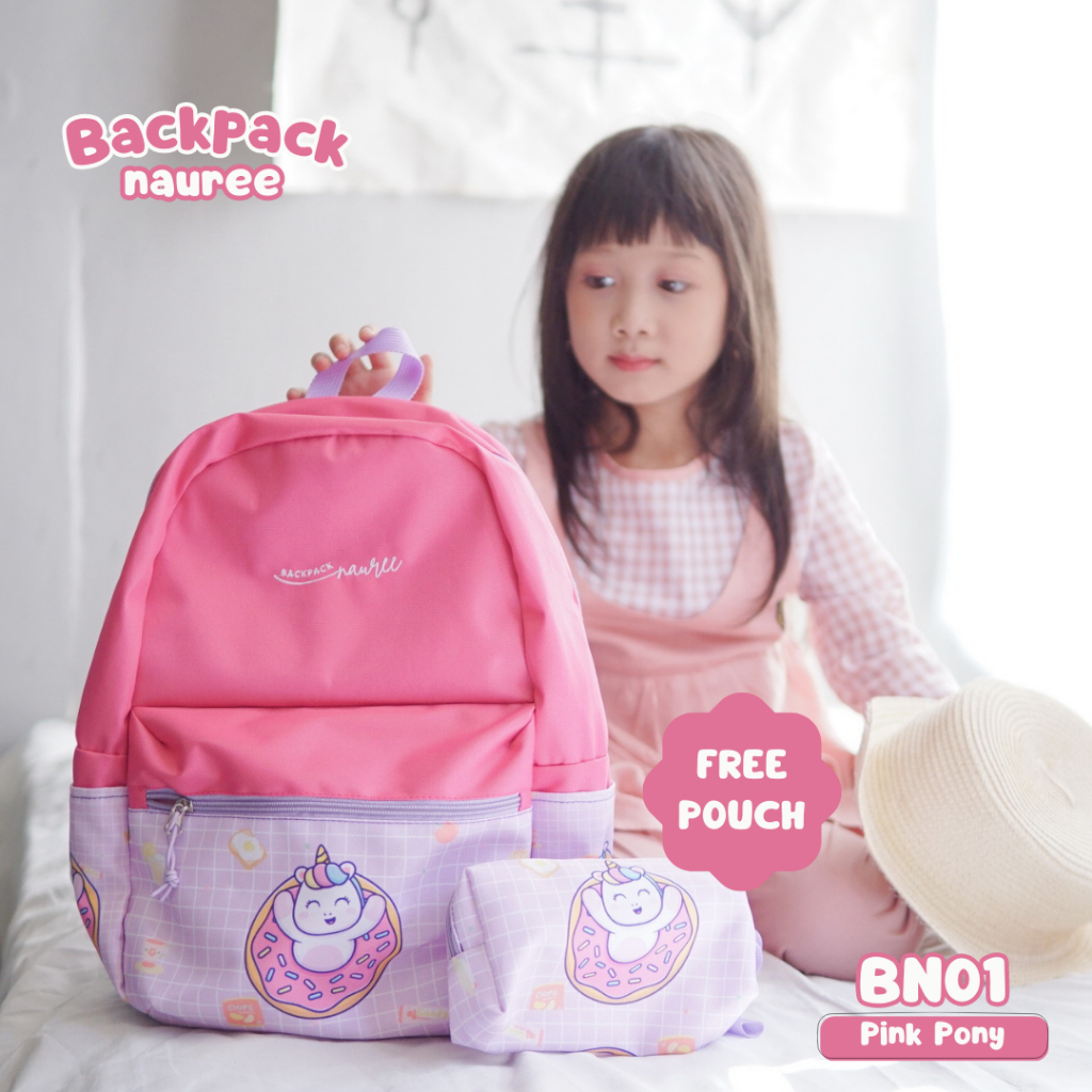 Nauree - Backpack Free Pouch Strap Bahu Empuk Untuk Anak Perempuan Laki Laki Karakter Kartun Gambar Superhero Tali Punggung BN 01 02 03 04 Bahan Cordura Cocok Untuk Anak Sekolah TK SD Modis Berkualitas Awet