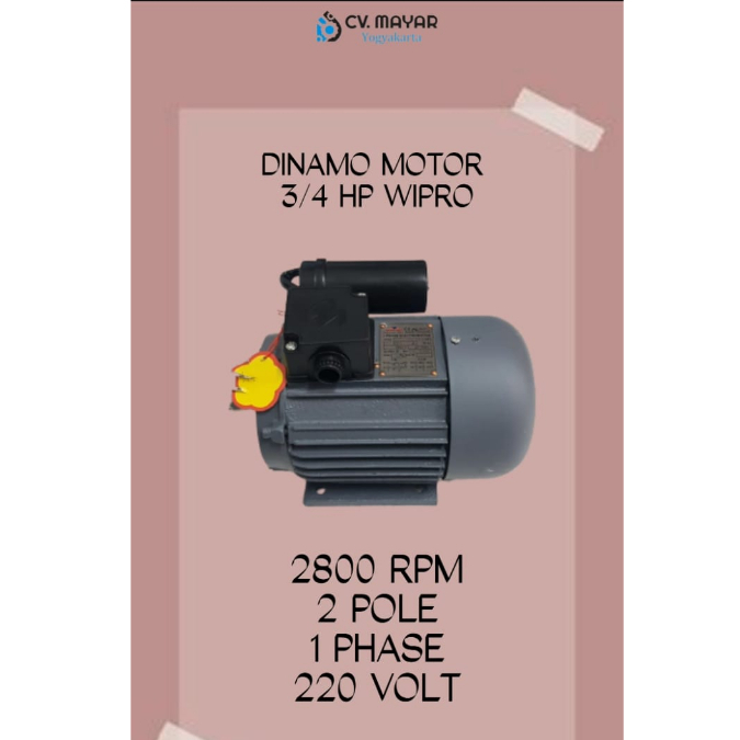 Dinamo wipro 3/4 hp 2 pole 1 phase wipro