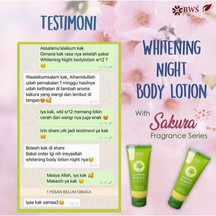 Whitening Night Body Lotion SR12 Lotion Pemutih Aman Pencerah Kulit Kusam Pelembab Kulit Kering