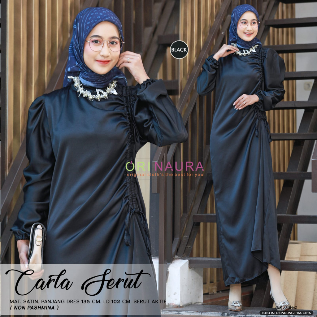 Carla Serut Dress Gamis Muslim Wanita Mat Satin Original By Orinaura