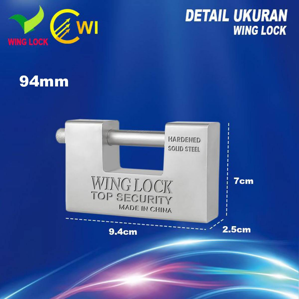 Gembok Pagar Besar Wing Lock 70mm 90mm Rumah Gudang Ruko Baja Anti Karat Anti Cairan Setan Potong Bor Ketok