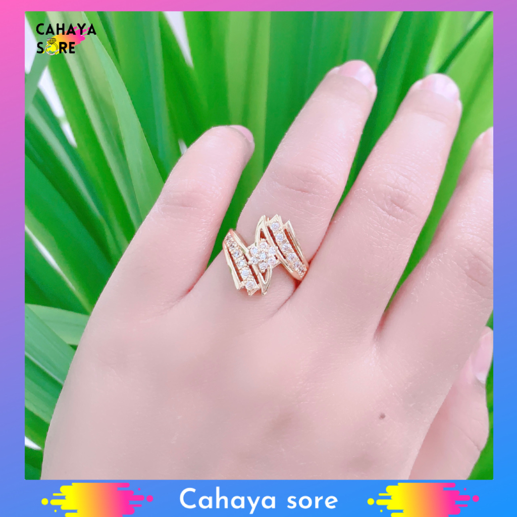 Cincin Xuping Gold Cincin Dewasa Model Permata Tiga Titik CD23